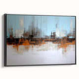 Framed abstract wall art featuring bold strokes and lines in a modern design, presented in a sleek black frame, ideal for contemporary decor.