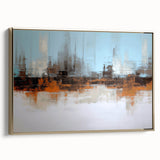 Framed abstract wall art showcasing dynamic gold strokes and lines on a textured canvas, perfect for modern home decor aesthetics.