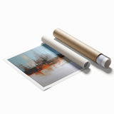 Abstract wall art print showcasing vibrant strokes and lines in shades of blue, orange, and yellow, perfect for modern home decor.