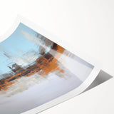 Abstract wall art print showcasing vibrant strokes and lines in shades of blue, pink, and gold, perfect for modern home decor.