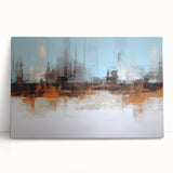 Abstract wall art featuring colorful strokes and lines on stretched canvas, showcasing modern design elements in a vibrant composition.