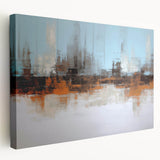 Abstract wall art design featuring colorful strokes and lines on stretched canvas, showcasing vibrant hues ideal for modern decor.