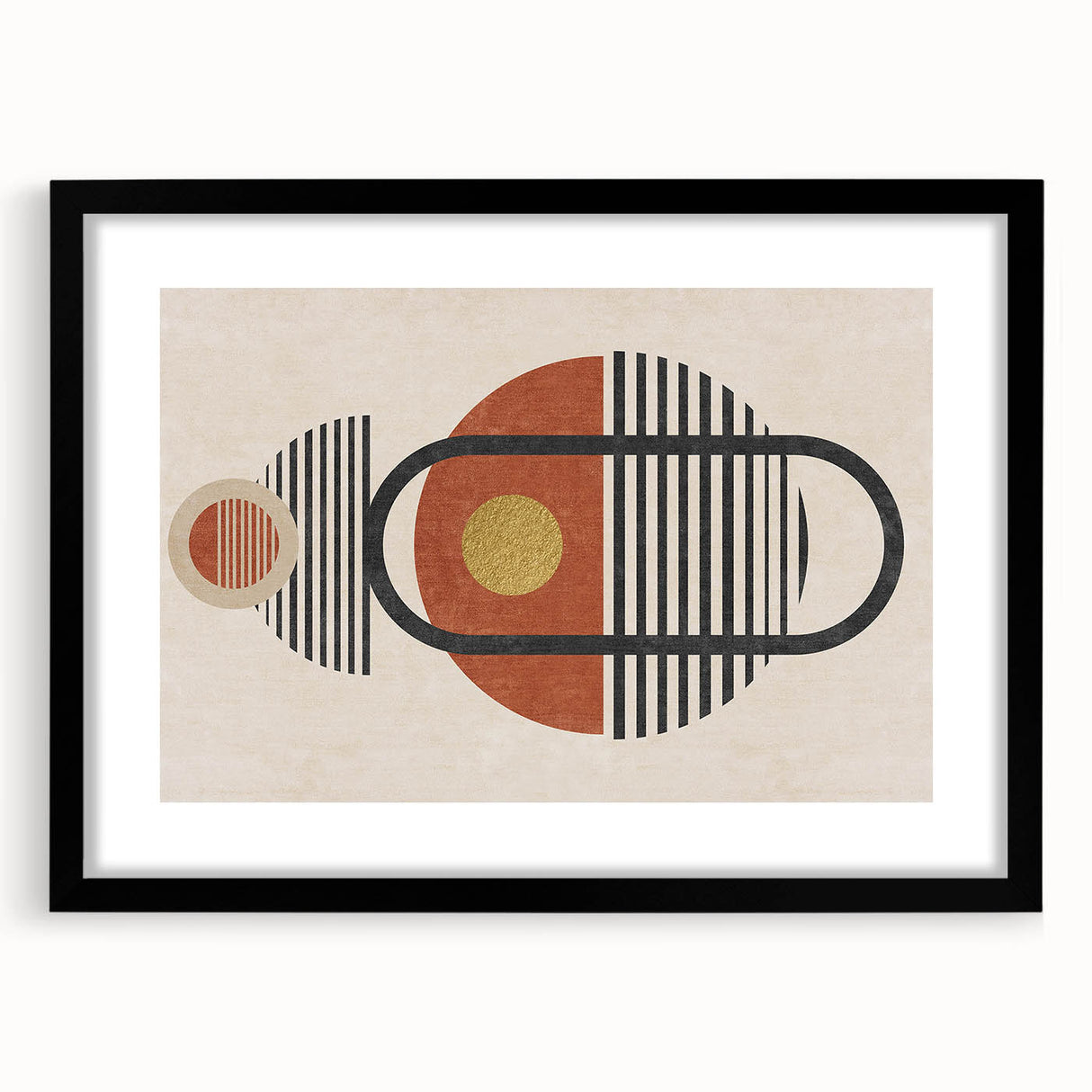 Framed wall art featuring an abstract strokes and lines design in black and white, showcasing modern artistic flair with a sleek matte finish.