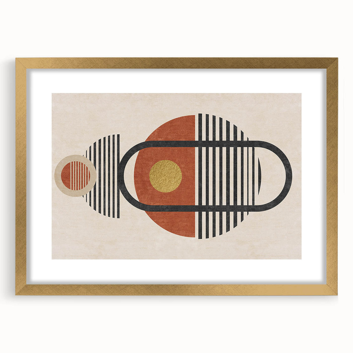 Framed abstract wall art showcasing colorful strokes and lines in gold and blue tones, perfect for modern home decor or gallery displays.