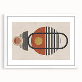 Framed abstract wall art featuring colorful strokes and lines in a modern design, set against a white mat for a contemporary look.