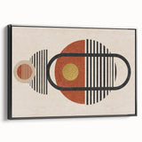 Framed abstract wall art featuring colorful strokes and lines in a modern design, showcasing a sleek black frame and side profile view.