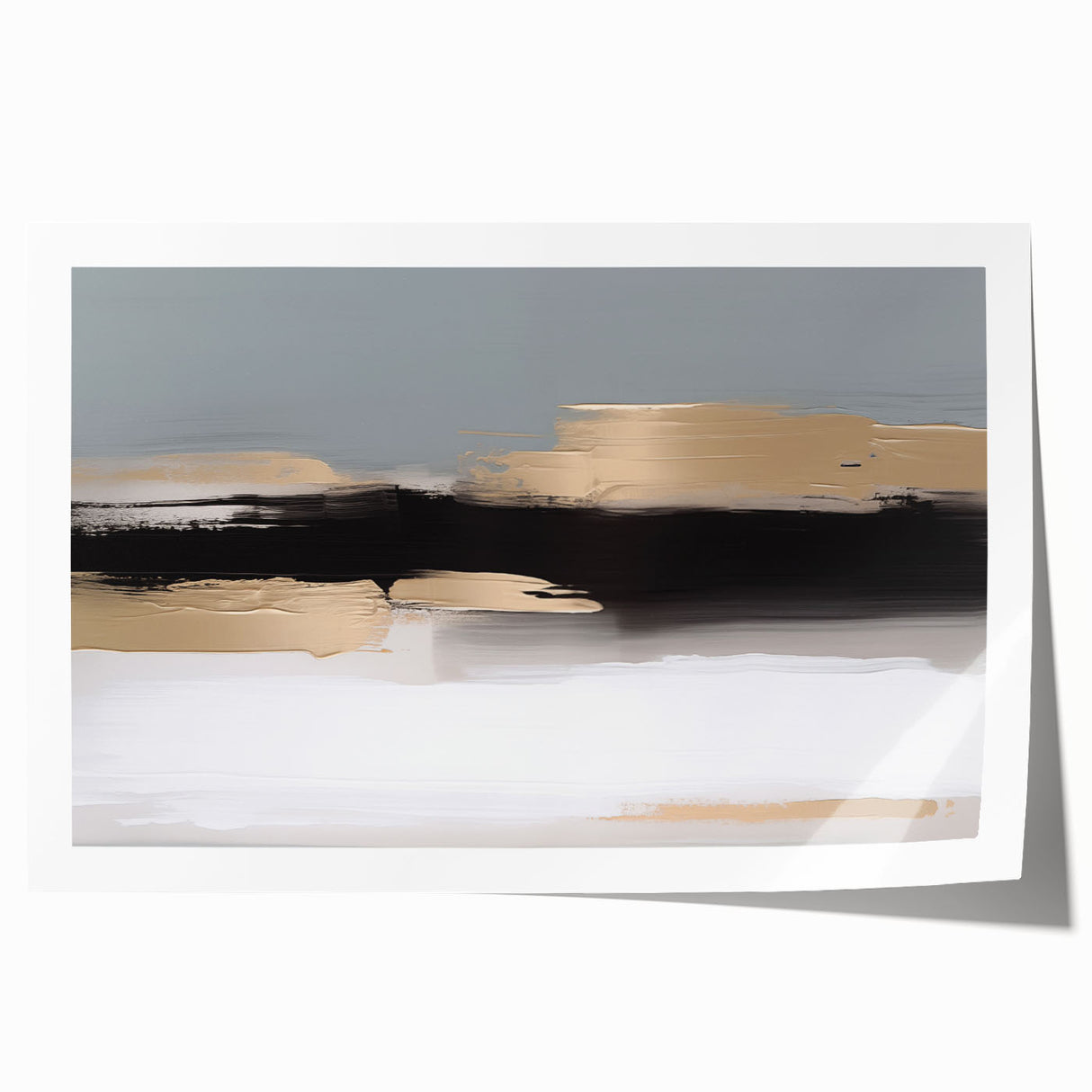 Abstract wall art print showcasing vibrant strokes and lines in shades of blue, orange, and yellow, ideal for modern home decor.