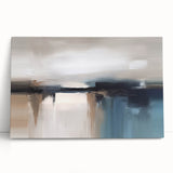 Colorful abstract strokes and lines in an artistic design, printed on stretched canvas, leaning against a neutral wall for a modern decor accent.
