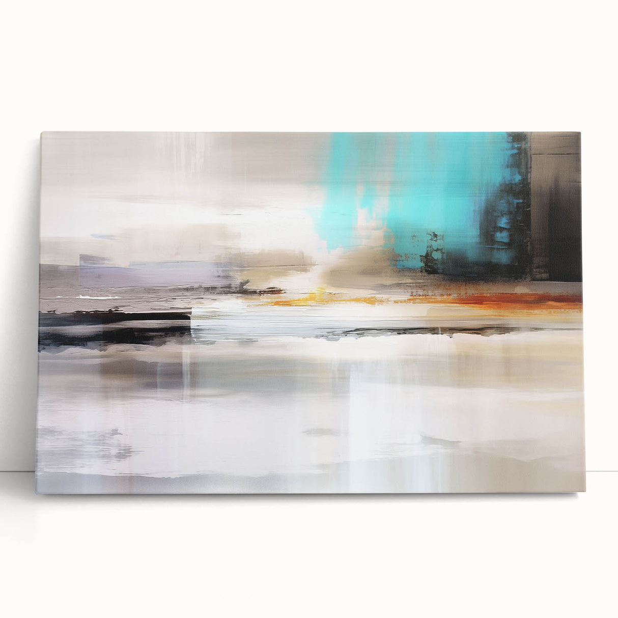 Abstract canvas wall art design showcasing vibrant strokes and lines in shades of blue, orange, and yellow, ideal for modern home decor.