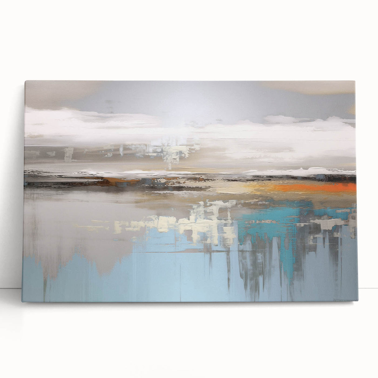 Abstract wall art design showcasing colorful strokes and lines on stretched canvas, leaning against a wall, perfect for modern decor.