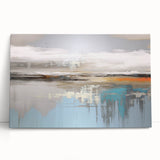 Abstract wall art design showcasing colorful strokes and lines on stretched canvas, leaning against a wall, perfect for modern decor.