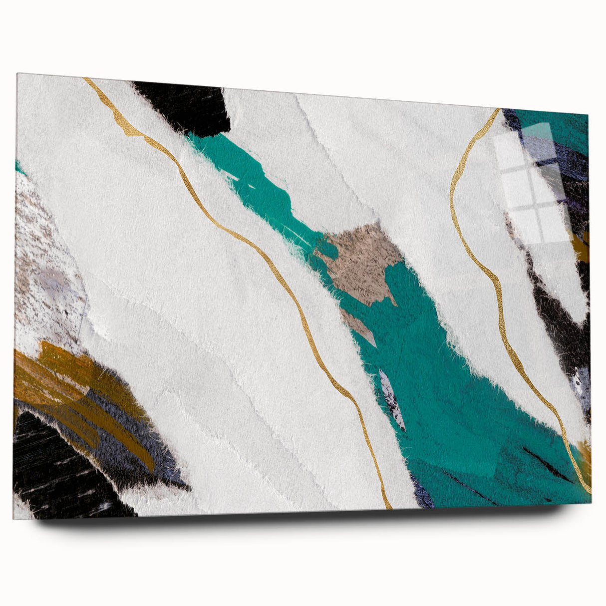 Abstract wall art design featuring vibrant strokes and lines, displayed in an acrylic glass frame, emphasizing modern aesthetics and artistic flair.