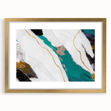 Abstract strokes and lines design wall art collection framed in gold, showcasing modern artistic style with elegant matting and vibrant colors.