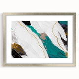 Framed abstract wall art featuring silver matting, showcasing colorful strokes and lines, perfect for modern home decor.