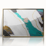 Framed abstract wall art featuring strokes and lines in vibrant hues of gold and blue, designed to enhance modern interiors.