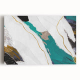 Abstract wall art canvas print showcasing vibrant strokes and lines in a mix of blue, gold, and orange hues, perfect for modern decor.