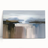 Abstract wall art featuring vibrant strokes and lines in blue, yellow, and orange, printed on stretched canvas, ideal for modern decor.