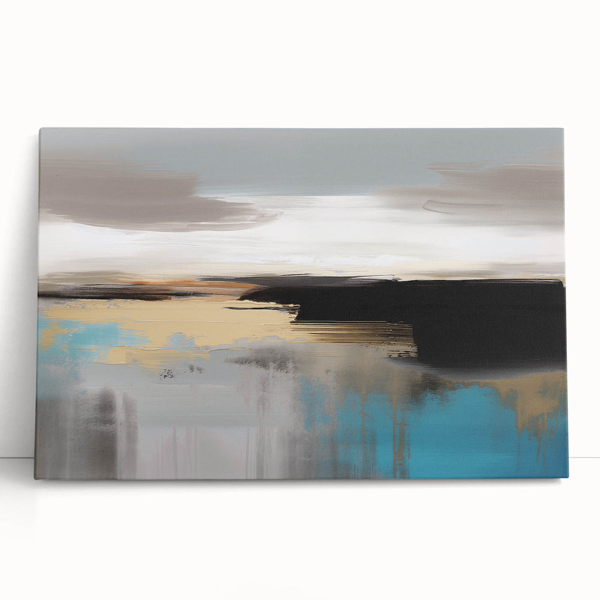 Abstract canvas wall art featuring vibrant strokes and lines in shades of blue, orange, and yellow, ideal for modern home decor.
