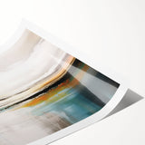 Abstract wall art print displaying vibrant strokes in shades of blue, mustard, and coral, ideal for modern home decor and artistic interiors.