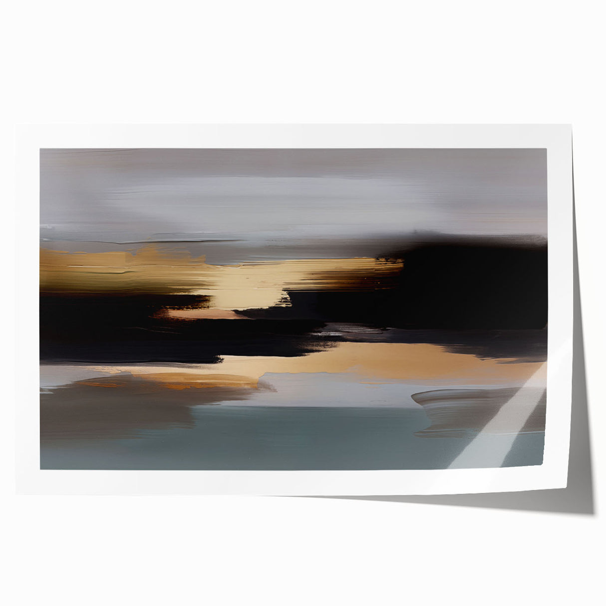 Abstract wall art print showcasing vibrant strokes and lines in a harmonious blend of blue, orange, and yellow hues, perfect for modern decor.