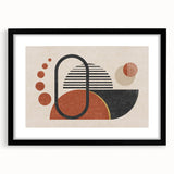 Abstract wall art print showcasing a dynamic composition of colorful strokes and lines, elegantly framed in black with a white mat for a modern touch.