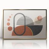 Framed wall art featuring an abstract design of gold strokes and lines on a white background, adding elegance and modernity to any decor.