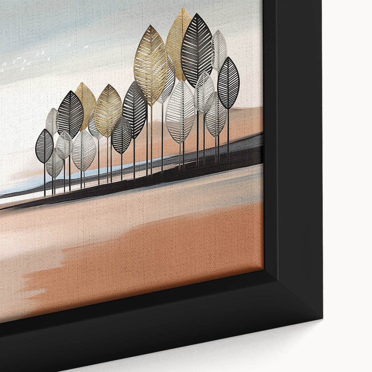 Close-up of an abstract strokes and lines wall art design in a framed canvas, showcasing vibrant colors and dynamic patterns for modern decor.