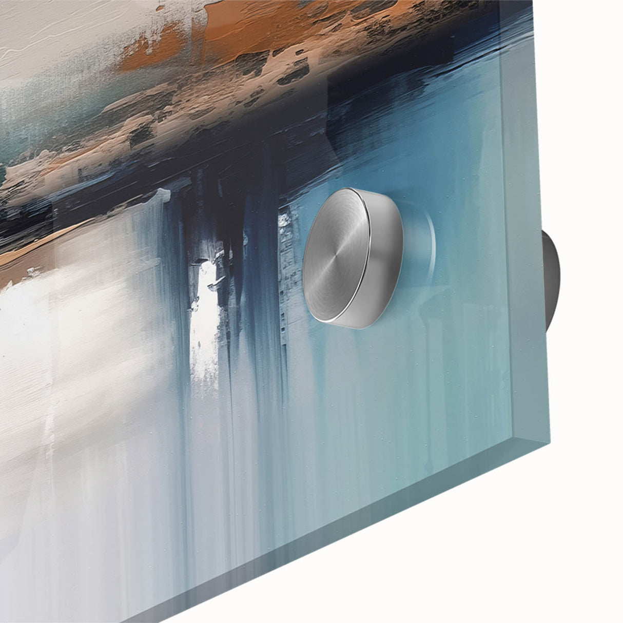 Close-up of an abstract strokes and lines wall art design printed on acrylic glass, showcasing vibrant colors and fluid patterns for modern decor.