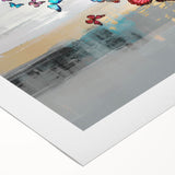 Abstract wall art print showcasing vibrant strokes and lines in a mix of blue, yellow, and orange hues, perfect for modern decor.