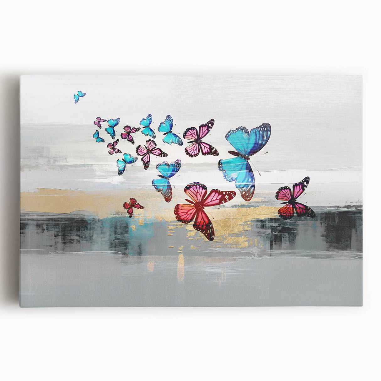 Colorful abstract wall art canvas showcasing dynamic strokes and lines in vibrant hues, perfect for modern home decor or office spaces.