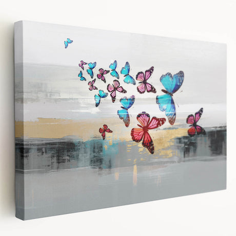 Abstract strokes and lines in vibrant colors on a stretched canvas wall art piece, showcasing modern design elements perfect for contemporary decor.