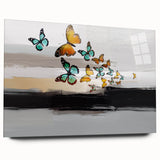 Abstract wall art design featuring colorful strokes and lines in a modern acrylic glass frame, showcasing a vibrant, contemporary aesthetic perfect for home decor.