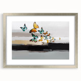 Abstract strokes and lines wall art print in silver frame with mat, showcasing modern design elements and elegant color contrasts for stylish decor.