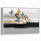 Framed abstract wall art showcasing colorful strokes and lines on a white canvas, perfect for modern home decor and artistic interiors.