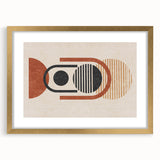 Framed wall art featuring an abstract design of colorful strokes and lines, with a gold mat and frame, adding modern elegance to decor.