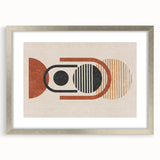 Abstract wall art print showcasing a modern design with dynamic strokes and lines in soft pastel colors, framed in a sleek silver frame with matting.