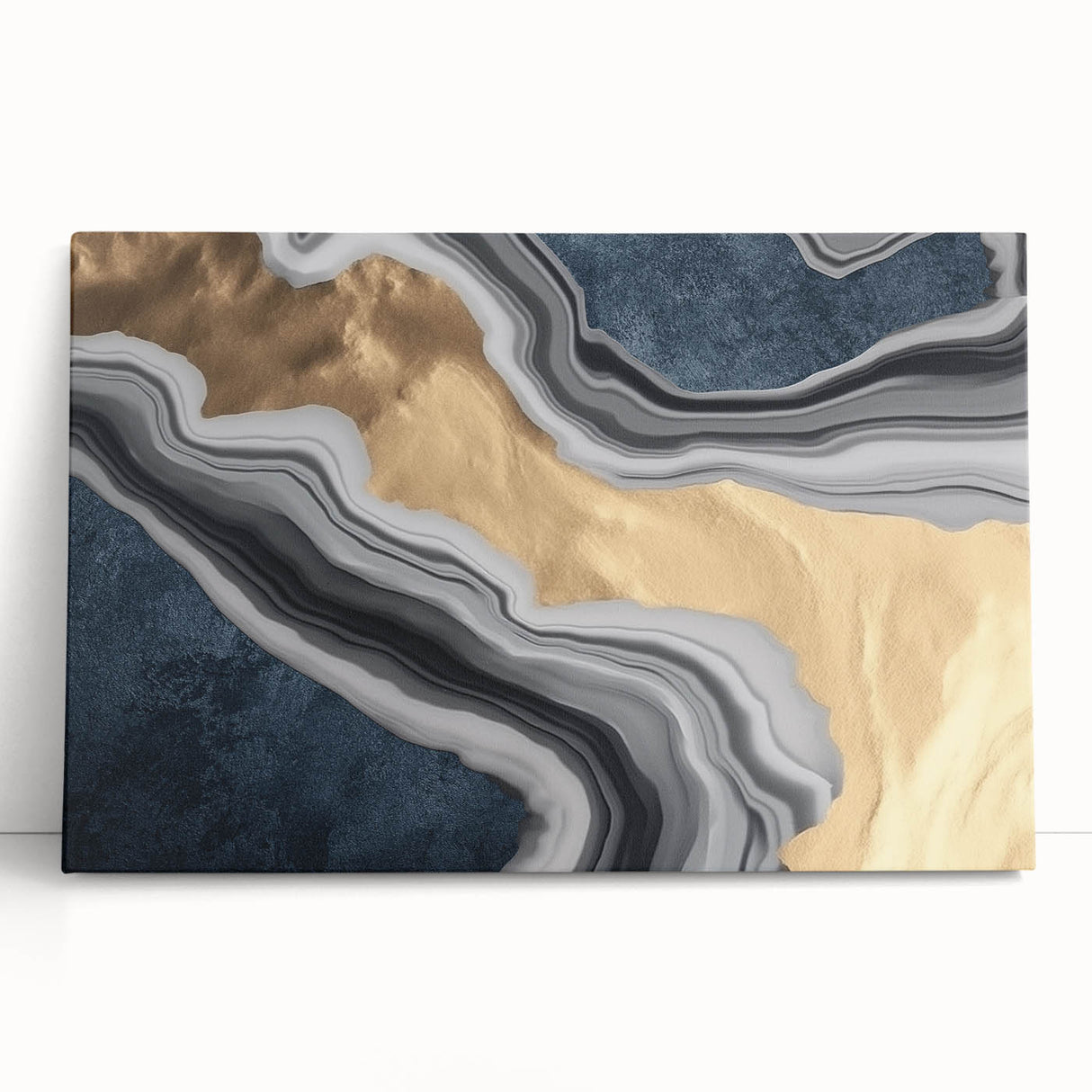 Abstract canvas wall art featuring vibrant strokes and lines in shades of blue, orange, and yellow, ideal for modern home decor.