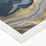 Abstract wall art design featuring vibrant strokes and lines in shades of blue, orange, and yellow, perfect for modern home decor.