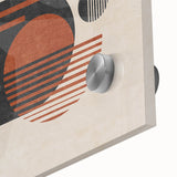 Close-up of an abstract wall art piece showcasing colorful strokes and lines on acrylic glass, perfect for modern decor accents.