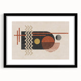Abstract wall art print showcasing a modern design with colorful strokes and lines in a sleek black frame, ideal for contemporary decor.