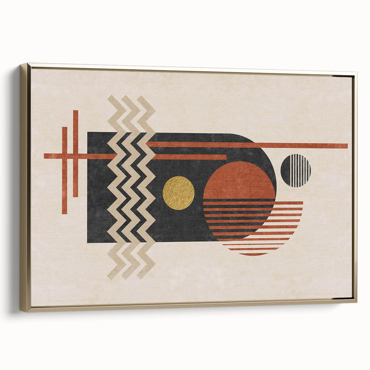 Framed abstract wall art showcasing elegant gold strokes and lines on a textured canvas, enhancing modern decor with a sophisticated touch.