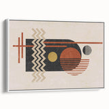 Framed abstract wall art featuring colorful strokes and lines on canvas, showcasing a modern design with a white frame and side view.