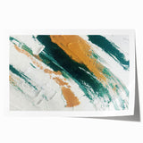 Abstract wall art print featuring vibrant strokes and lines in blue, orange, and yellow hues, ideal for modern home decor or office spaces.