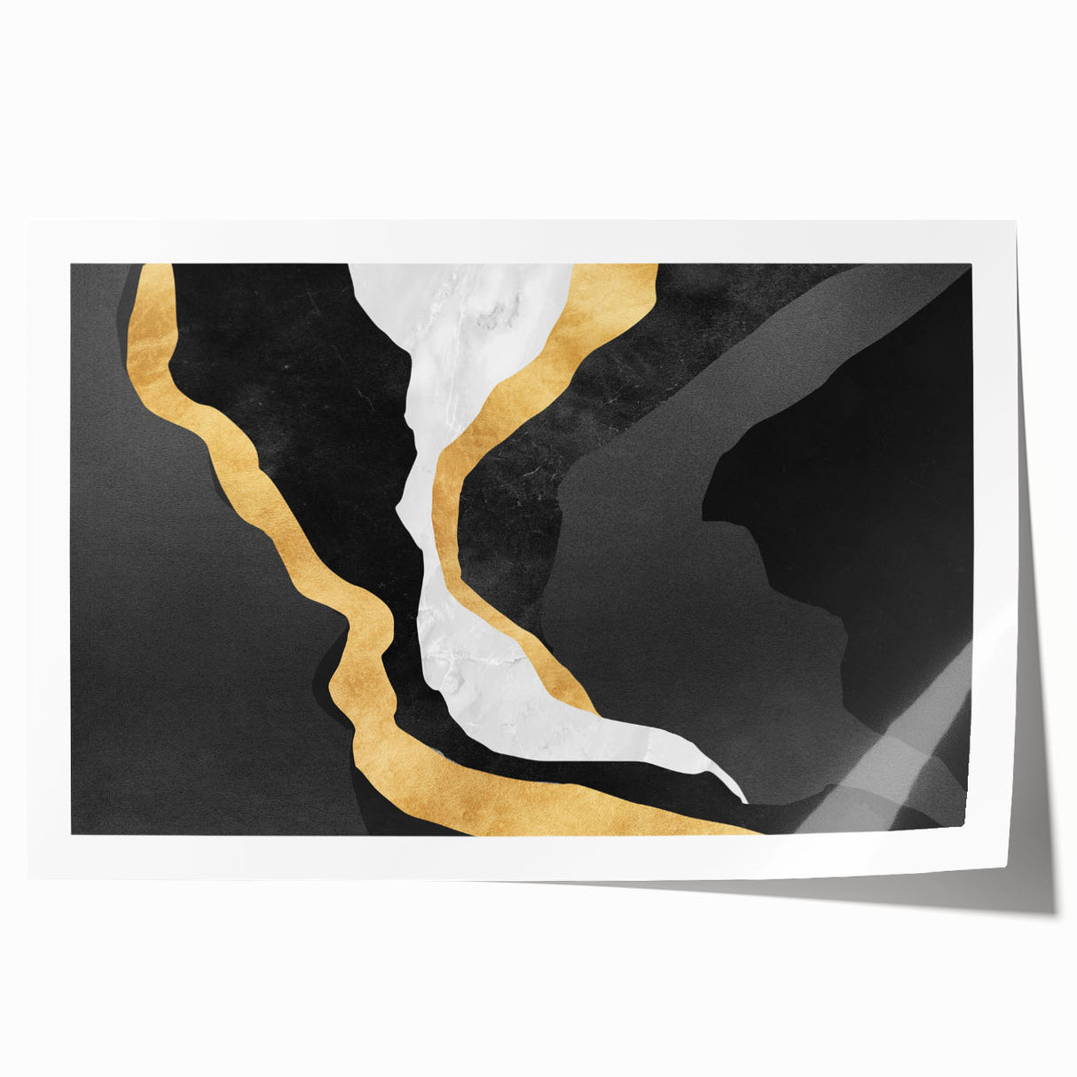Abstract wall art print showcasing vibrant strokes and lines in shades of blue, pink, and gold, perfect for modern home decor.