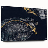 Abstract wall art featuring vibrant strokes and lines in various colors displayed in an acrylic glass frame, showcasing modern artistic design.