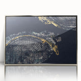 Framed abstract wall art featuring colorful strokes and lines in a modern design, showcased with a sleek silver frame for contemporary decor.