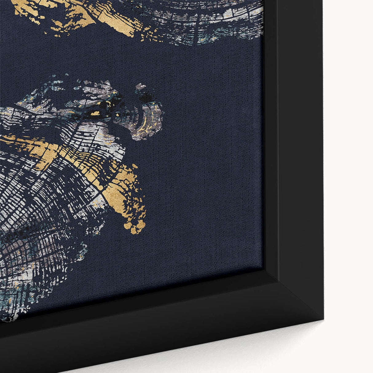 Close-up of an abstract strokes and lines design, showcasing vibrant colors and fluid patterns on a framed canvas wall art piece.