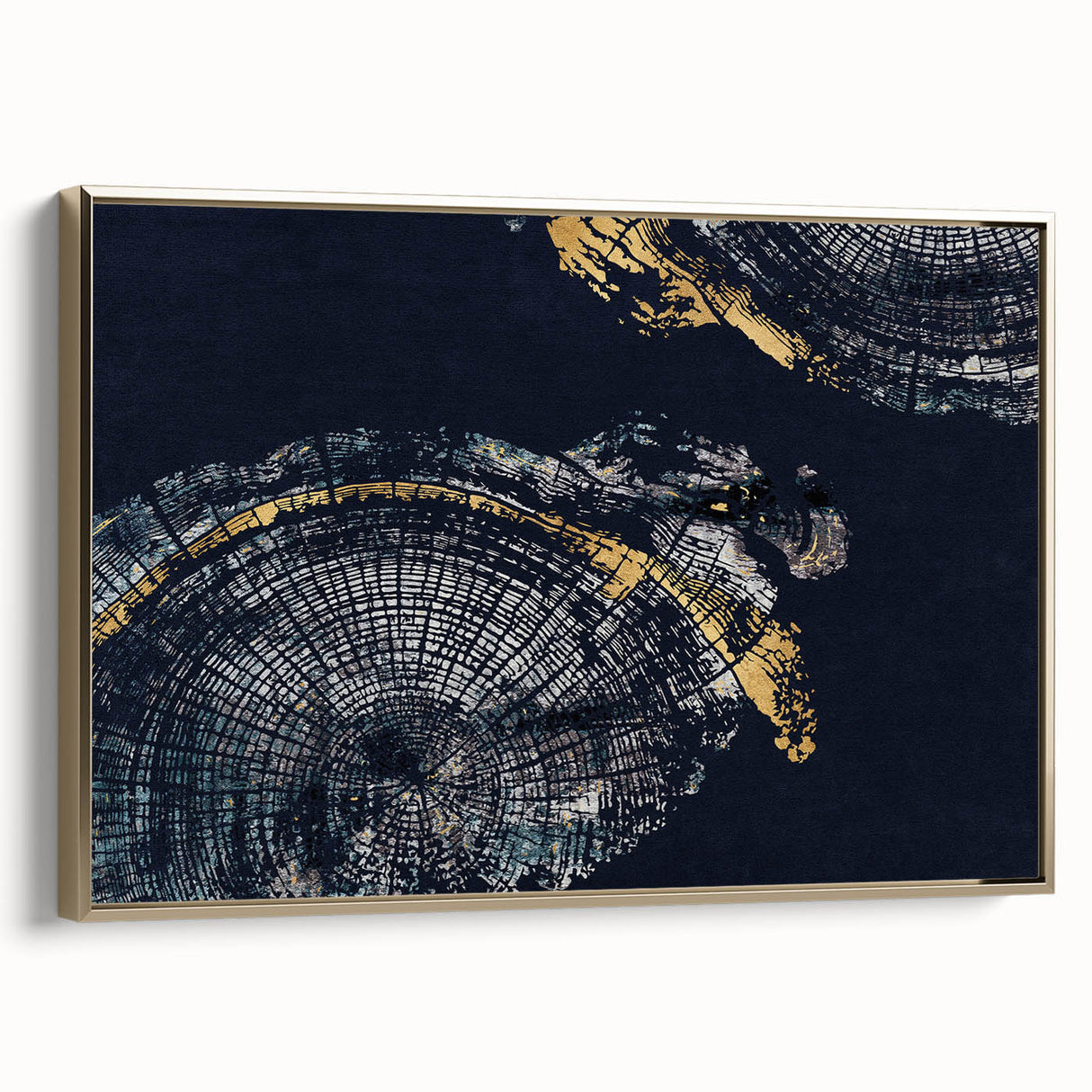 Framed abstract wall art showcasing elegant strokes and lines in gold and neutral tones, adding a modern touch to home decor.