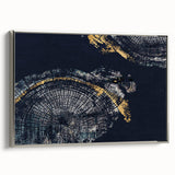 Framed abstract wall art showcasing vibrant strokes and lines in silver and blue hues, adding a modern touch to any decor.