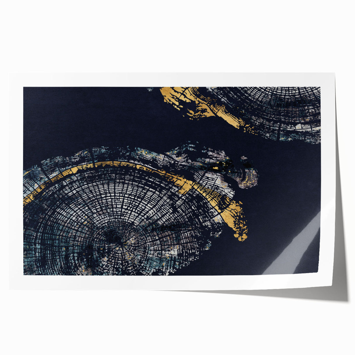 Abstract wall art print showcasing vibrant strokes and lines in blue, yellow, and orange hues, designed for modern decor aesthetics.